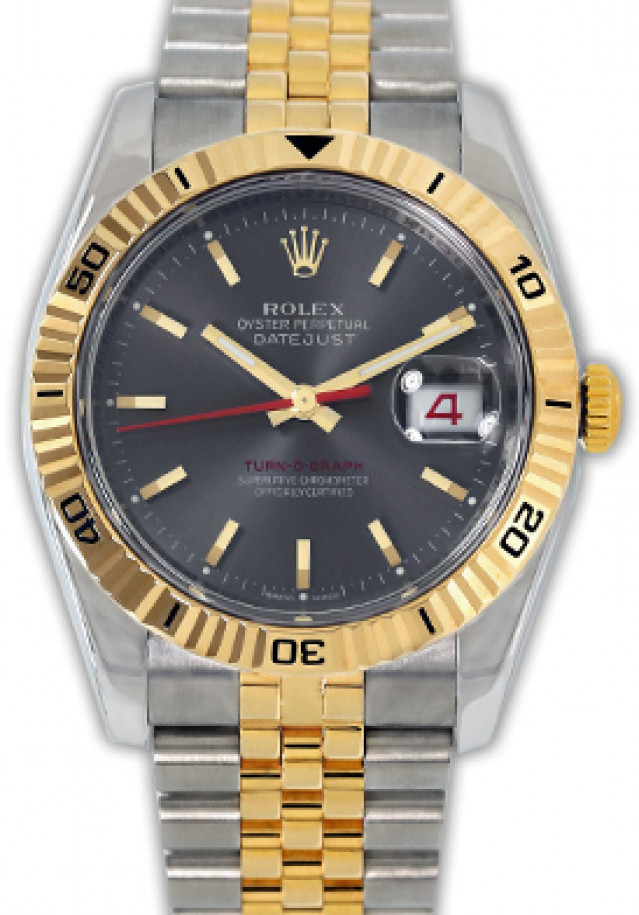 Rolex 116263 Yellow Gold & Steel on Jubilee, Fluted Bezel Dark Grey with Gold Index
